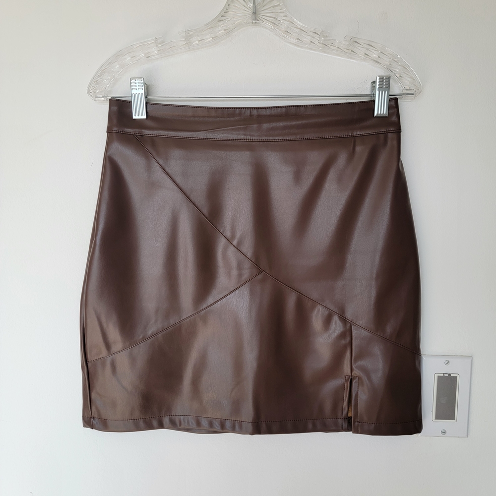 Vegan Leather Mini Skirt in Chocolate Brown